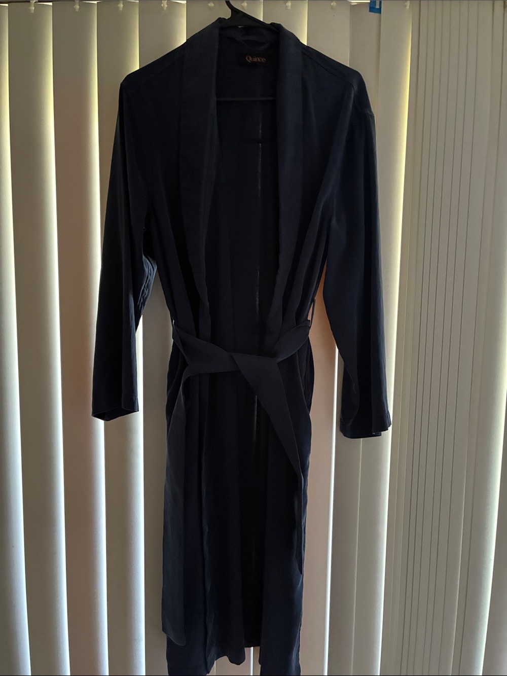 Quince Navy Wrap Trench Coat with Self-Tie Belt
